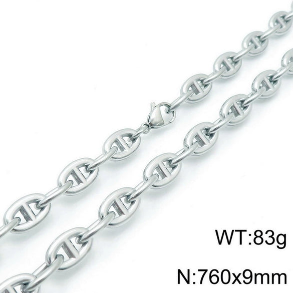 Jewelry Stainless Steel Oval Ring Open Buckle Pig Nose Sweater Chain Necklace Bracelet Light Luxury Style