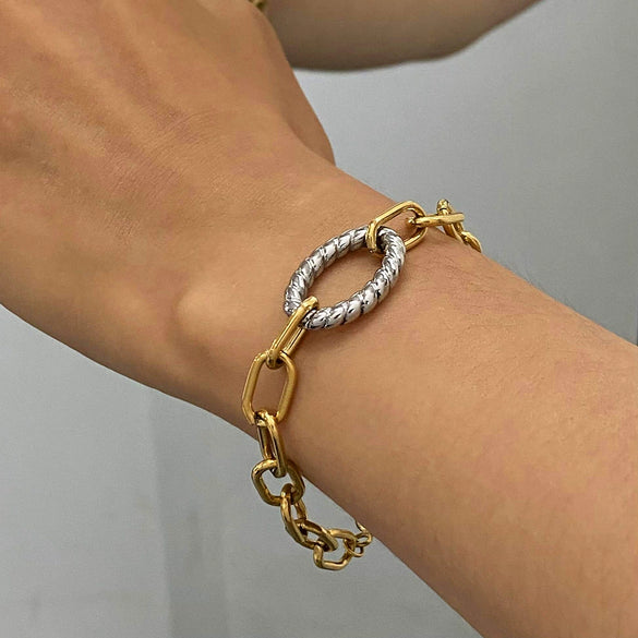 Jewelry Stainless Steel Oval Twist Pendant Buckle Color Matching Electroplated U Shape Women's Bracelet