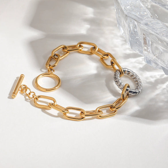 Jewelry Stainless Steel Oval Twist Pendant Buckle Color Matching Electroplated U Shape Women's Bracelet