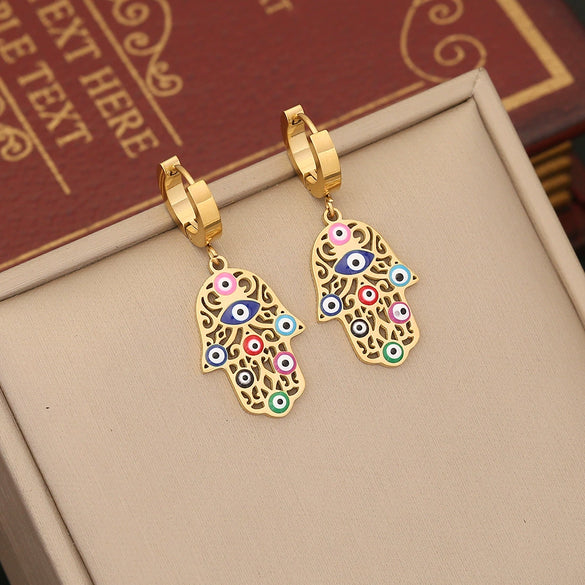 Jewelry Stainless Steel Palm Oil Drop Eye Pendant Cross Chain Set For Women With Personality Style