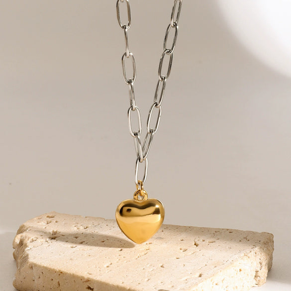 Jewelry Stainless Steel Peach Heart Pendant Necklace Women Original Design Geometric Electroplating