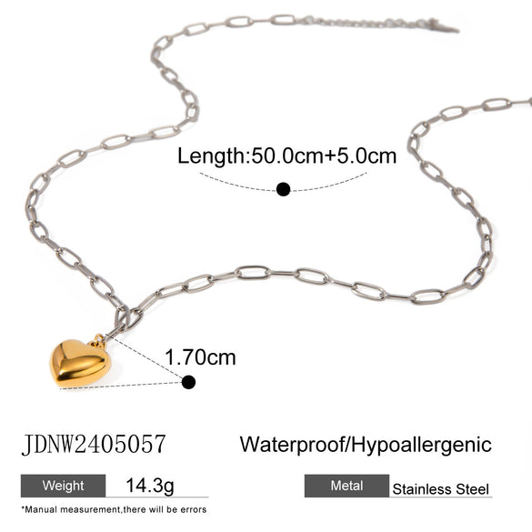 Jewelry Stainless Steel Peach Heart Pendant Necklace Women Original Design Geometric Electroplating