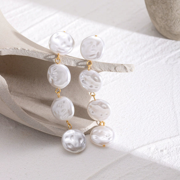 Jewelry Stainless Steel Pearl Button Pendant Earrings Retro Light Luxury Geometric Electroplating