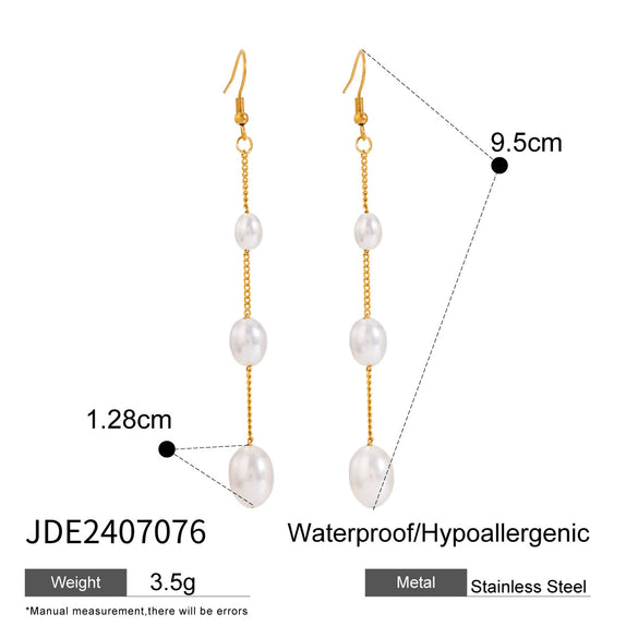 Jewelry Stainless Steel Pearl Tassel Earrings Electroplating