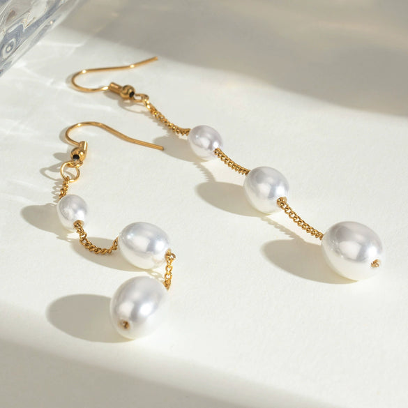 Jewelry Stainless Steel Pearl Tassel Earrings Electroplating