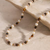 Jewelry Stainless Steel Pearl Tiger Eye Stone Geometric Ball Chain Necklace With Electroplating