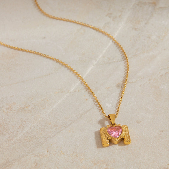 Jewelry Stainless Steel Pink Love Zircon Hammer Letter Pendant Electroplating