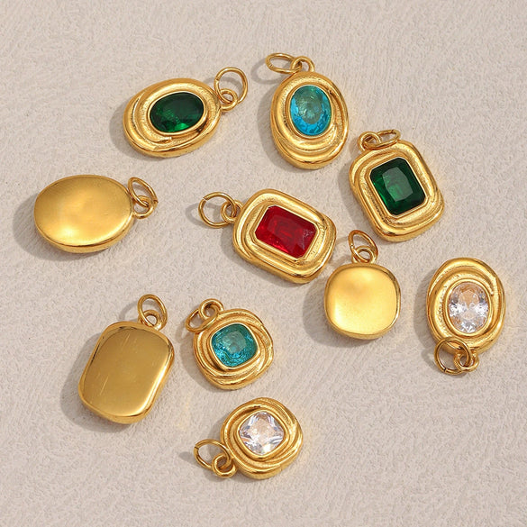 Jewelry Stainless Steel Plated 18K Gold Geometric Square Oval Zircon Pendant Bracelet Necklace Accessories