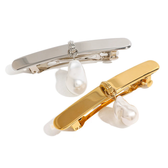 Jewelry Stainless Steel Rectangular Pendant Pearl Hairpin Electroplating Light Luxury Style For Women