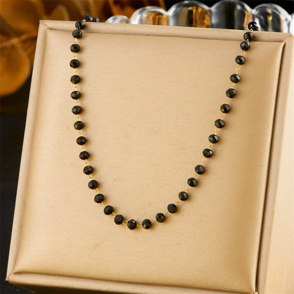 Jewelry Stainless Steel Resin Black Bead Chain Necklace Bracelet Retro Bohemian Style Electroplating For Women
