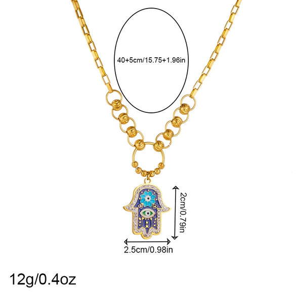 Jewelry Stainless Steel Retro Diamond Oil Palm Electroplating Box Chain Earrings Necklaces Bracelet Set For Women