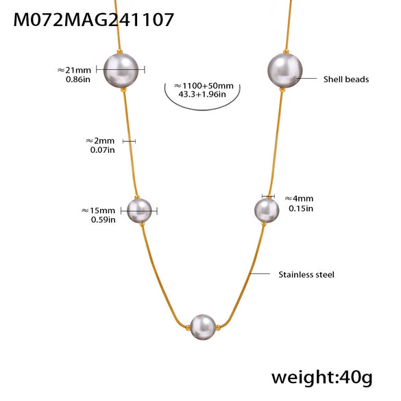 Jewelry Stainless Steel Shell Beads Geometric Long Stacked Sweater Chain Pvd Electroplated Women's Autumn And Winter Accessories