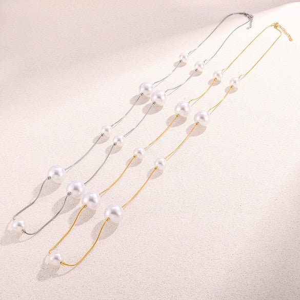 Jewelry Stainless Steel Shell Beads Geometric Long Stacked Sweater Chain Pvd Electroplated Women's Autumn And Winter Accessories