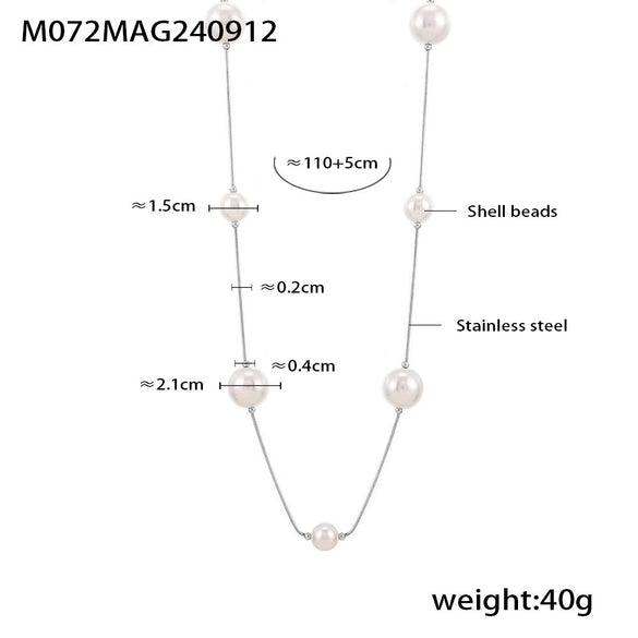 Jewelry Stainless Steel Shell Beads Light Luxury Geometric Pvd Electroplated Sweater Chain For Women