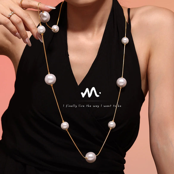 Jewelry 316L Stainless Steel Shell Beads Light Luxury Geometric Sweater Chain Pvd Electroplated