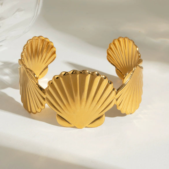 Jewelry Stainless Steel Shell Bracelet 18K Gold Electroplated Highend Ins Open Nonfading Personality Natural Style