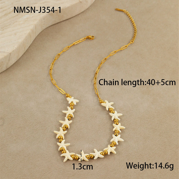 Jewelry Stainless Steel Shell Necklace And Clavicle Chain Bracelet With Star And Geometric Pattern Electroplated For Women