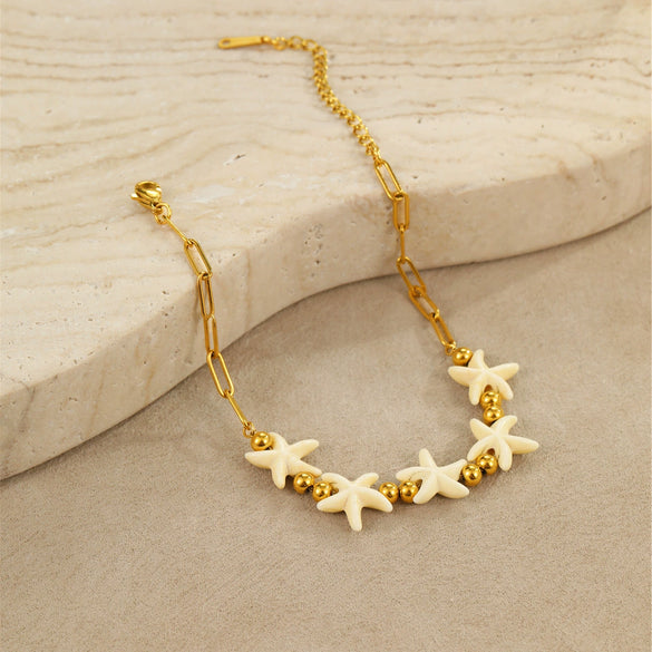 Jewelry Stainless Steel Shell Necklace And Clavicle Chain Bracelet With Star And Geometric Pattern Electroplated For Women