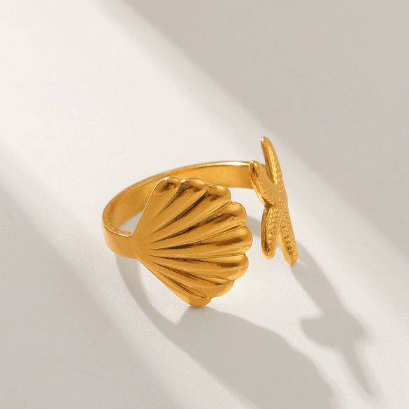 Jewelry Stainless Steel Shell Starfish Ring Geometric Animal Zodiac Electroplating Women's