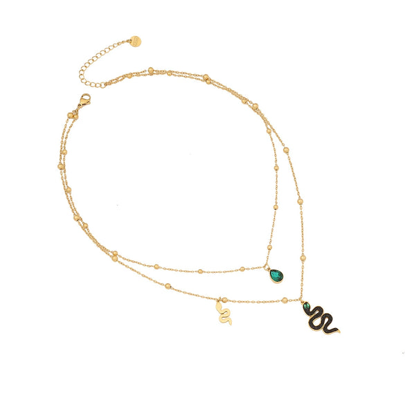 Jewelry Stainless Steel Snakeshaped Pendant Doublelayer Chain Necklace With Electroplating And Fashionable Personality Style