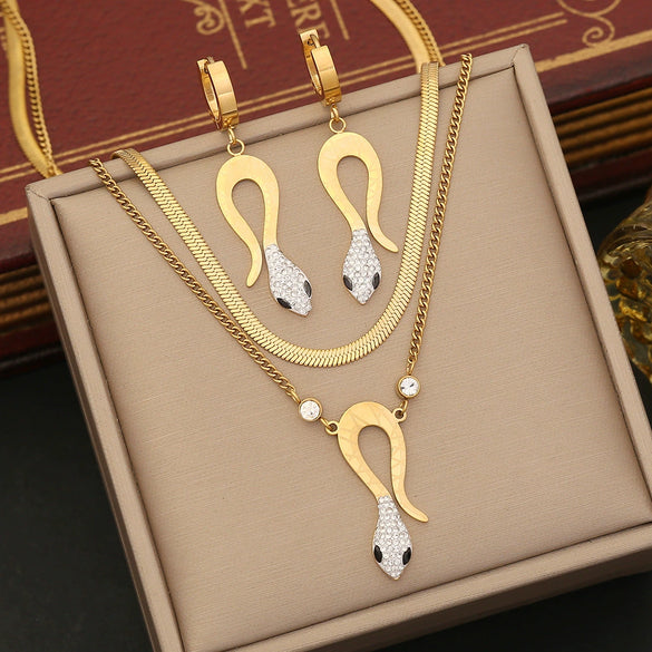 Jewelry Stainless Steel Snakeshaped Pendant Doublelayer Chain Necklace With Electroplating And Fashionable Personality Style