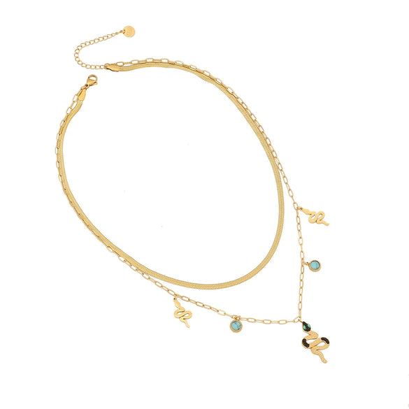 Jewelry Stainless Steel Snakeshaped Pendant Doublelayer Chain Necklace With Electroplating And Fashionable Personality Style