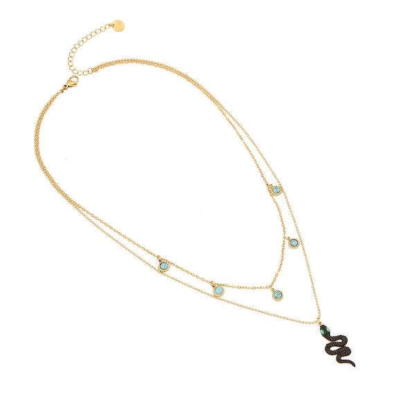 Jewelry Stainless Steel Snakeshaped Pendant Doublelayer Chain Necklace With Electroplating And Fashionable Personality Style