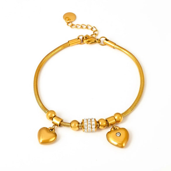 Jewelry Stainless Steel Soft Snake Bracelet With Double Peach Heart And Geometric Pattern Electroplated For Women