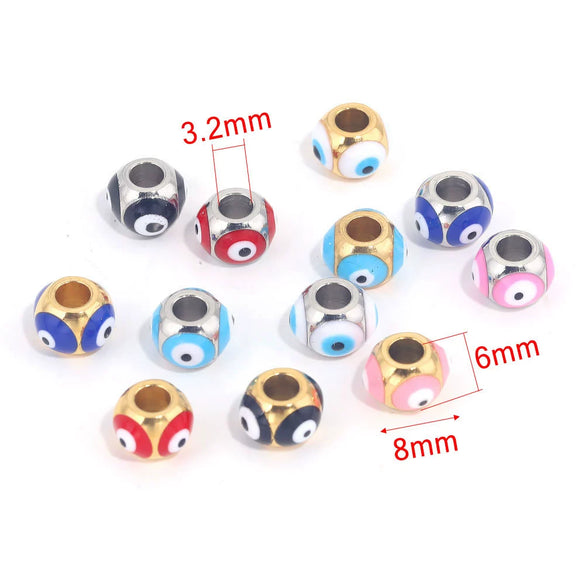 Jewelry Stainless Steel Square Beads Doublesided Enamel Oil Drops Eye Beads With 18K Gold Vacuum Plating And Eight Eyes Pattern