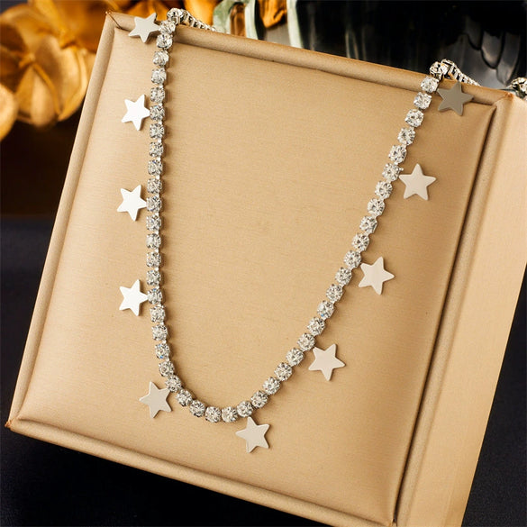 Jewelry Stainless Steel Square Fivepointed Star Pendant Chain Necklace Electroplating