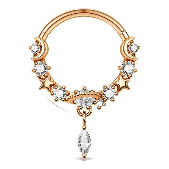 Jewelry Stainless Steel Star Moon Crown Pendant Nose Ring Ear Bone Nail With Electroplating