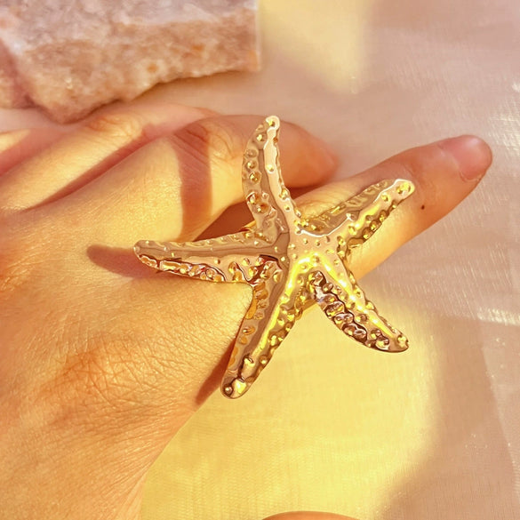 Jewelry Stainless Steel Starfish And Heart Shape Ring Natural Style Electroplating Unisex