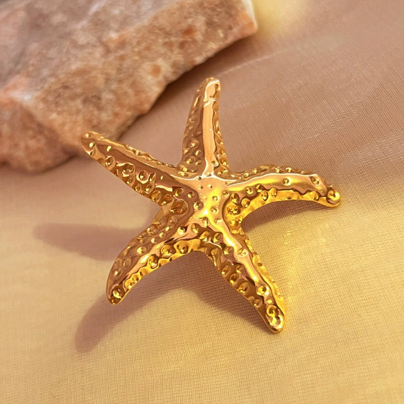 Jewelry Stainless Steel Starfish And Heart Shape Ring Natural Style Electroplating Unisex