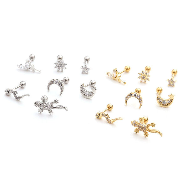 Jewelry Stainless Steel Thin Rod Screw Earrings Zircon Cartilage Earrings With Animals Zodiac Pattern Inlaid Zircon For Women