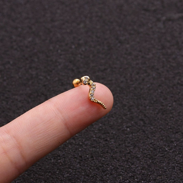 Jewelry Stainless Steel Thin Rod Screw Earrings Zircon Cartilage Earrings With Animals Zodiac Pattern Inlaid Zircon For Women
