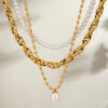 Jewelry Stainless Steel Titanium Steel Freshwater Pearl Geometric Style Electroplating Necklace For Women