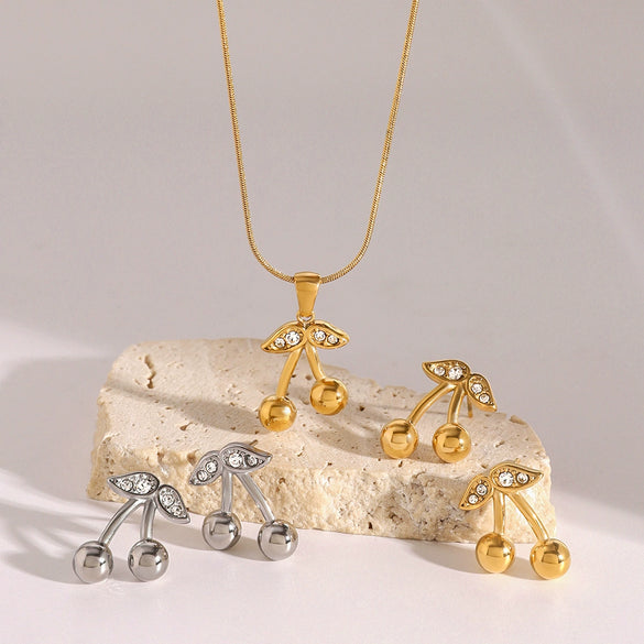 Jewelry Stainless Steel Titanium Steel Fruit Cherry Pendant Necklace Earrings Electroplating