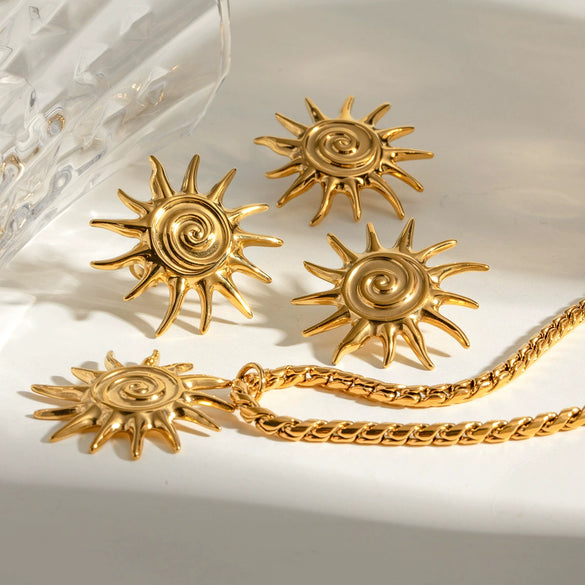 Jewelry Stainless Steel Titanium Steel Geometric Electroplating Threaded Spiral Sunflower Design For Women