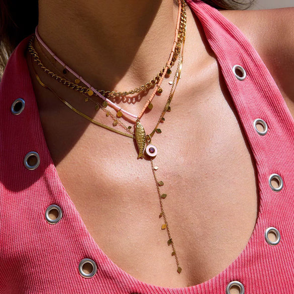 Jewelry Stainless Steel Titanium Steel Geometric Fish Pendant Rice Bead Necklace Electroplating Animal Original Design Women's