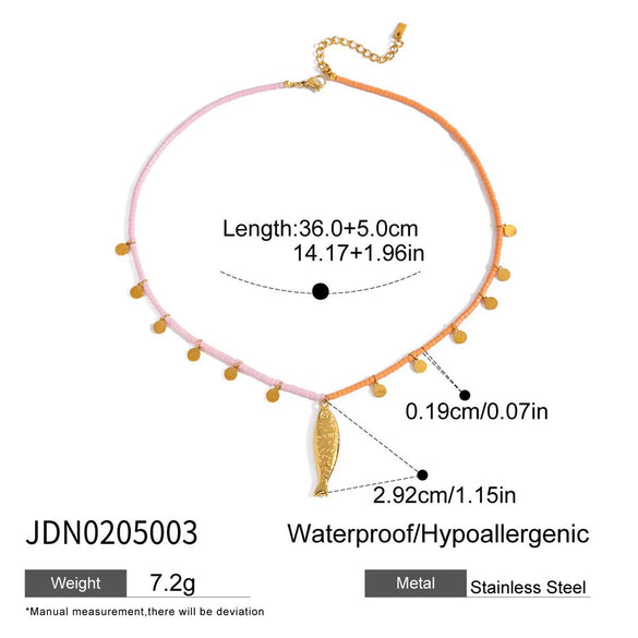 Jewelry Stainless Steel Titanium Steel Geometric Fish Pendant Rice Bead Necklace Electroplating Animal Original Design Women's