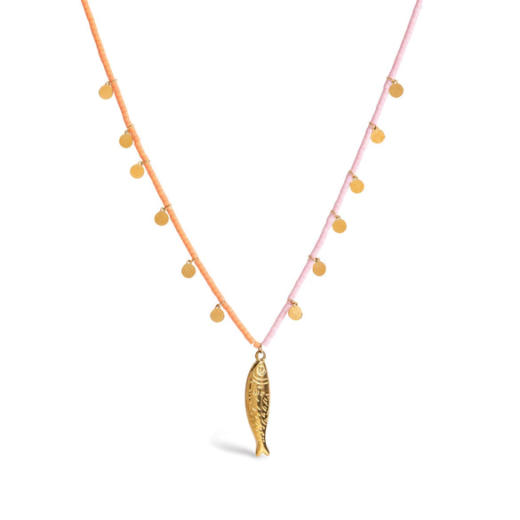Jewelry Stainless Steel Titanium Steel Geometric Fish Pendant Rice Bead Necklace Electroplating Animal Original Design Women's