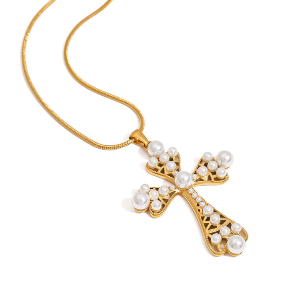 Jewelry Stainless Steel Titanium Steel Geometric Hollow Love Cross Pendant Electroplating Style