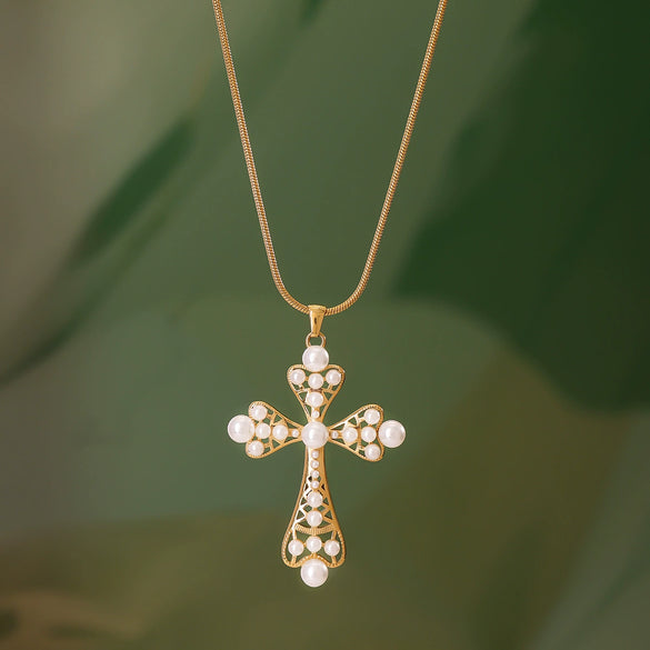 Jewelry Stainless Steel Titanium Steel Geometric Hollow Love Cross Pendant Electroplating Style