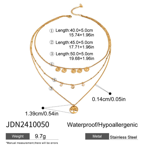 Jewelry Stainless Steel Titanium Steel Geometric Pattern Disc Pendant 3 Layer Necklace With Electroplating