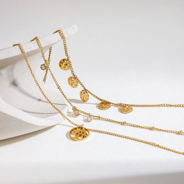 Jewelry Stainless Steel Titanium Steel Geometric Pattern Disc Pendant 3 Layer Necklace With Electroplating