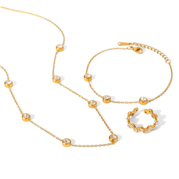 Jewelry Stainless Steel Titanium Steel Inlaid Zircon Geometric Style O Word Chain Necklace And Hand Jewelry