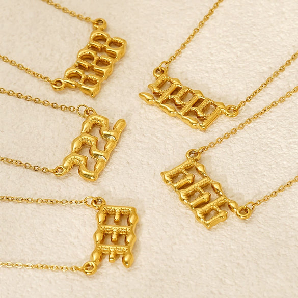 Jewelry Stainless Steel Titanium Steel 18K Electroplating Versatile Letters Numbers Text Pendant Necklace
