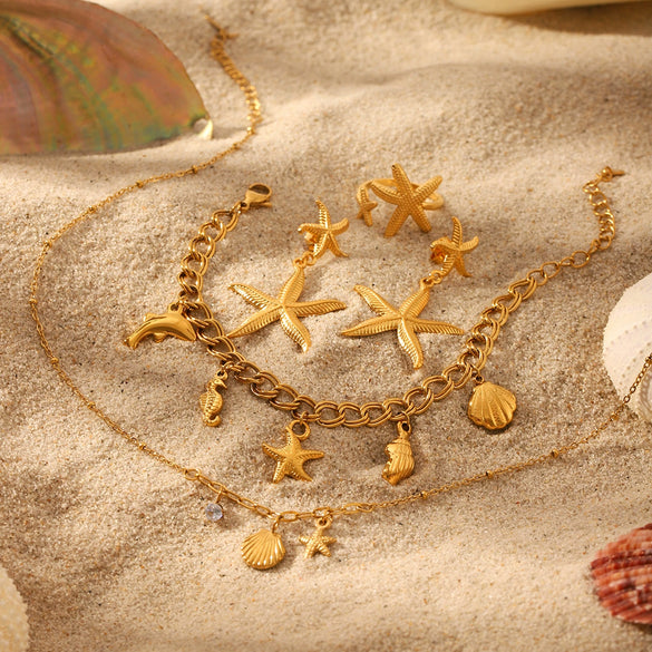 Jewelry Stainless Steel Titanium Steel Marine Life Starfish Electroplating Earrings Necklace Bracelet Ring