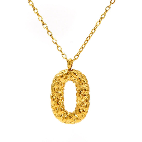 Jewelry Stainless Steel Titanium Steel Pendant Necklace With Embossed Pleated Design Inlaid With Gold And Letters Numbers Text For Women