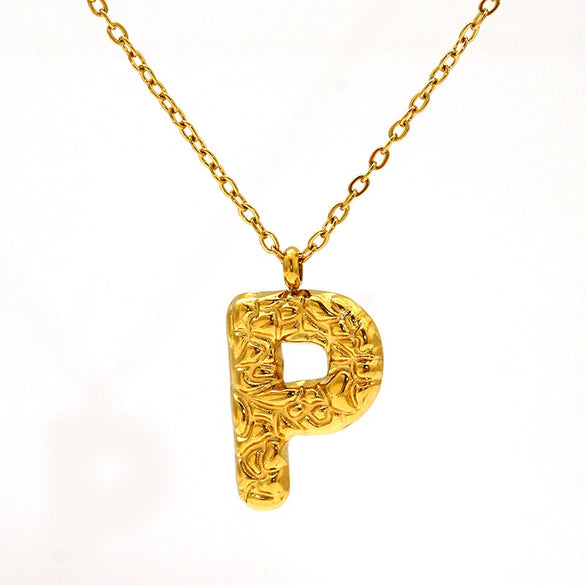 Jewelry Stainless Steel Titanium Steel Pendant Necklace With Embossed Pleated Design Inlaid With Gold And Letters Numbers Text For Women